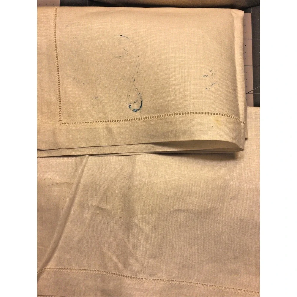 Vtg 100%‎ Linen 5 Napkins Hand Thread Drawn Ireland Tagged EIBAND'S Galveston TX